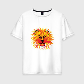 Женская футболка хлопок Oversize с принтом Лев Солнце в Петрозаводске, 100% хлопок | свободный крой, круглый ворот, спущенный рукав, длина до линии бедер
 | желтый. красный | лев | лето | по гороскопу. знаки зодиака. подарить льву | солнце