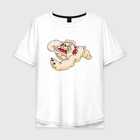 Мужская футболка хлопок Oversize с принтом Бульдог в прыжке в Петрозаводске, 100% хлопок | свободный крой, круглый ворот, “спинка” длиннее передней части | dog | бульдог | злой | пес | псина | собака | собачка | сторожевой пес