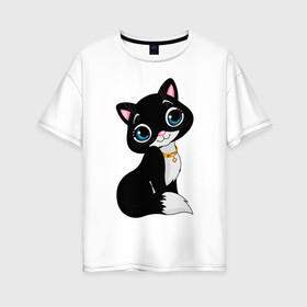Женская футболка хлопок Oversize с принтом Домашняя кошечка  в Петрозаводске, 100% хлопок | свободный крой, круглый ворот, спущенный рукав, длина до линии бедер
 | домашняя кошечка | кот | котенок | кошка | питомец
