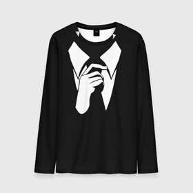 Мужской лонгслив 3D с принтом Смокинг | Поправляю галстук в Петрозаводске, 100% полиэстер | длинные рукава, круглый вырез горловины, полуприлегающий силуэт | анонимус. | галстук | люди в чёрном | минимализм | рубашка | строгость