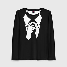Женский лонгслив 3D с принтом Смокинг | Поправляю галстук в Петрозаводске, 100% полиэстер | длинные рукава, круглый вырез горловины, полуприлегающий силуэт | анонимус. | галстук | люди в чёрном | минимализм | рубашка | строгость