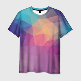 Мужская футболка 3D с принтом Цветные полигоны - Градиент в Петрозаводске, 100% полиэфир | прямой крой, круглый вырез горловины, длина до линии бедер | color | geometry | gradient | polygon | геометрия | градиент | полигон | цвет