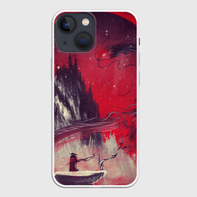 Чехол для iPhone 13 mini с принтом ЗМЕЙ ДРАКОН 3D в Петрозаводске,  |  | воин | гора | деревья | дракон | змей | илюстрация | культура | лес | луна | самурай | скалы | холм