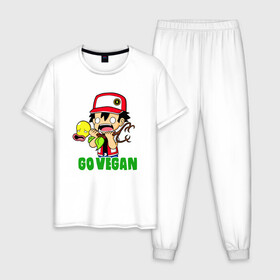 Мужская пижама хлопок с принтом Go Vegan в Петрозаводске, 100% хлопок | брюки и футболка прямого кроя, без карманов, на брюках мягкая резинка на поясе и по низу штанин
 | green | greenpaece | nature | sport | vegan | yoga | веган | вегетарианец | гринпис | еда | животные | жизнь | здоровье | зеленый | йога | мир | овощи | пища | планета | природа | растение | спорт | тело | фрукты