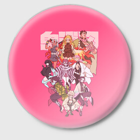 Значок с принтом Slayers on pink в Петрозаводске,  металл | круглая форма, металлическая застежка в виде булавки | anime | kimetsu no yaiba | аниме | анимэ | клинок рассекающий демонов