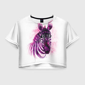 Женская футболка Crop-top 3D с принтом Зебра акварель 3D в Петрозаводске, 100% полиэстер | круглая горловина, длина футболки до линии талии, рукава с отворотами | Тематика изображения на принте: 3d | africa | animal | watercolor | zebra | акварель | африка | дикий | животное | зверь | зебра