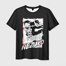 Мужская футболка 3D с принтом Стерео Неэзуко в Петрозаводске, 100% полиэфир | прямой крой, круглый вырез горловины, длина до линии бедер | anime | kimetsu no yaiba | аниме | анимэ | клинок рассекающий демонов