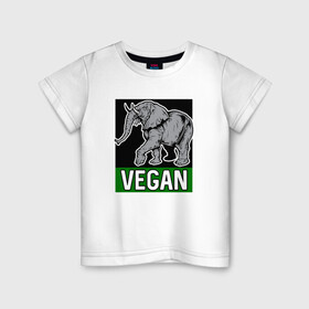 Детская футболка хлопок с принтом Vegan Elephant в Петрозаводске, 100% хлопок | круглый вырез горловины, полуприлегающий силуэт, длина до линии бедер | elephant | green | greenpaece | nature | sport | vegan | yoga | веган | вегетарианец | гринпис | еда | животные | жизнь | здоровье | зеленый | йога | мир | овощи | пища | планета | природа | растение | слон | спорт | тело | фрукты