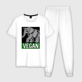 Мужская пижама хлопок с принтом Vegan Elephant в Петрозаводске, 100% хлопок | брюки и футболка прямого кроя, без карманов, на брюках мягкая резинка на поясе и по низу штанин
 | elephant | green | greenpaece | nature | sport | vegan | yoga | веган | вегетарианец | гринпис | еда | животные | жизнь | здоровье | зеленый | йога | мир | овощи | пища | планета | природа | растение | слон | спорт | тело | фрукты