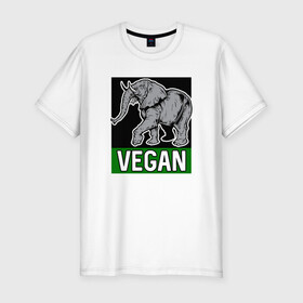 Мужская футболка хлопок Slim с принтом Vegan Elephant в Петрозаводске, 92% хлопок, 8% лайкра | приталенный силуэт, круглый вырез ворота, длина до линии бедра, короткий рукав | elephant | green | greenpaece | nature | sport | vegan | yoga | веган | вегетарианец | гринпис | еда | животные | жизнь | здоровье | зеленый | йога | мир | овощи | пища | планета | природа | растение | слон | спорт | тело | фрукты