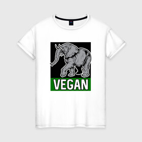 Женская футболка хлопок с принтом Vegan Elephant в Петрозаводске, 100% хлопок | прямой крой, круглый вырез горловины, длина до линии бедер, слегка спущенное плечо | elephant | green | greenpaece | nature | sport | vegan | yoga | веган | вегетарианец | гринпис | еда | животные | жизнь | здоровье | зеленый | йога | мир | овощи | пища | планета | природа | растение | слон | спорт | тело | фрукты