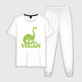 Мужская пижама хлопок с принтом Dino Vegan в Петрозаводске, 100% хлопок | брюки и футболка прямого кроя, без карманов, на брюках мягкая резинка на поясе и по низу штанин
 | green | greenpaece | nature | sport | vegan | yoga | веган | вегетарианец | гринпис | динозавр | еда | животные | жизнь | здоровье | зеленый | йога | мир | овощи | пища | планета | природа | растение | спорт | тело | фрукты