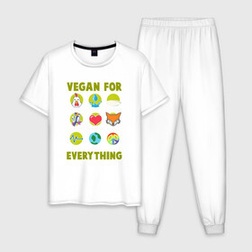 Мужская пижама хлопок с принтом Vegan For Everything в Петрозаводске, 100% хлопок | брюки и футболка прямого кроя, без карманов, на брюках мягкая резинка на поясе и по низу штанин
 | green | greenpaece | nature | sport | vegan | yoga | веган | вегетарианец | гринпис | еда | животные | жизнь | здоровье | зеленый | йога | мир | овощи | пища | планета | природа | растение | спорт | тело | фрукты