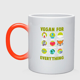 Кружка хамелеон с принтом Vegan For Everything в Петрозаводске, керамика | меняет цвет при нагревании, емкость 330 мл | green | greenpaece | nature | sport | vegan | yoga | веган | вегетарианец | гринпис | еда | животные | жизнь | здоровье | зеленый | йога | мир | овощи | пища | планета | природа | растение | спорт | тело | фрукты