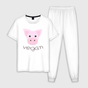 Мужская пижама хлопок с принтом Pig Vegan в Петрозаводске, 100% хлопок | брюки и футболка прямого кроя, без карманов, на брюках мягкая резинка на поясе и по низу штанин
 | green | greenpaece | nature | pig | sport | vegan | yoga | веган | вегетарианец | гринпис | еда | животные | жизнь | здоровье | зеленый | йога | мир | овощи | пища | планета | природа | растение | свинья | спорт | тело | фрукты