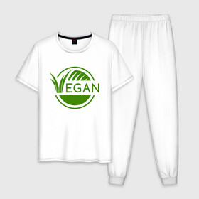 Мужская пижама хлопок с принтом Vegan Style в Петрозаводске, 100% хлопок | брюки и футболка прямого кроя, без карманов, на брюках мягкая резинка на поясе и по низу штанин
 | green | greenpaece | nature | sport | vegan | yoga | веган | вегетарианец | гринпис | еда | животные | жизнь | здоровье | зеленый | йога | мир | овощи | пища | планета | природа | растение | спорт | тело | фрукты