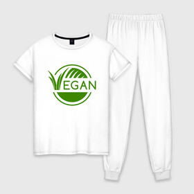 Женская пижама хлопок с принтом Vegan Style в Петрозаводске, 100% хлопок | брюки и футболка прямого кроя, без карманов, на брюках мягкая резинка на поясе и по низу штанин | green | greenpaece | nature | sport | vegan | yoga | веган | вегетарианец | гринпис | еда | животные | жизнь | здоровье | зеленый | йога | мир | овощи | пища | планета | природа | растение | спорт | тело | фрукты