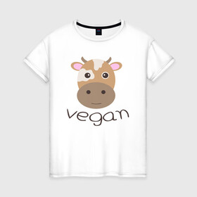 Женская футболка хлопок с принтом Vegan Cow в Петрозаводске, 100% хлопок | прямой крой, круглый вырез горловины, длина до линии бедер, слегка спущенное плечо | cow | green | greenpaece | nature | sport | vegan | yoga | веган | вегетарианец | гринпис | еда | животные | жизнь | здоровье | зеленый | йога | корова | мир | овощи | пища | планета | природа | растение | спорт | тело | фрукты