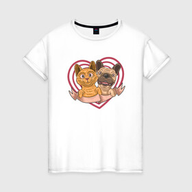 Женская футболка хлопок с принтом Любимые животные в Петрозаводске, 100% хлопок | прямой крой, круглый вырез горловины, длина до линии бедер, слегка спущенное плечо | иллюстрация | котик | кошка | любовь | пес | сердце | собака