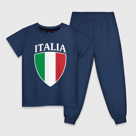 Детская пижама хлопок с принтом Italia Shield в Петрозаводске, 100% хлопок |  брюки и футболка прямого кроя, без карманов, на брюках мягкая резинка на поясе и по низу штанин
 | Тематика изображения на принте: football | forza | italia | italy | milan | rome | sport | гол | евро | европа | италия | итальянец | кубок | манчини | милан | рим | спорт | тренер | турист | фанат | футбол | футболист | чемпион