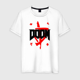 Мужская футболка хлопок с принтом DOOM (2 ЛОГО) в Петрозаводске, 100% хлопок | прямой крой, круглый вырез горловины, длина до линии бедер, слегка спущенное плечо. | doom | doom eternal | doom monster | eternal | дум | дуум