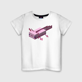 Детская футболка хлопок с принтом Аксолотль | Axolotl в Петрозаводске, 100% хлопок | круглый вырез горловины, полуприлегающий силуэт, длина до линии бедер | minecraft | аксолотль | морское животное | розовый | рыба
