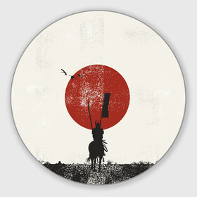 Коврик для мышки круглый с принтом Самурай на коне в Петрозаводске, резина и полиэстер | круглая форма, изображение наносится на всю лицевую часть | samurai | буси | воин | конь | самурай | философия | япония