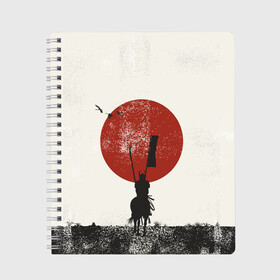 Тетрадь с принтом Самурай на коне в Петрозаводске, 100% бумага | 48 листов, плотность листов — 60 г/м2, плотность картонной обложки — 250 г/м2. Листы скреплены сбоку удобной пружинной спиралью. Уголки страниц и обложки скругленные. Цвет линий — светло-серый
 | samurai | буси | воин | конь | самурай | философия | япония