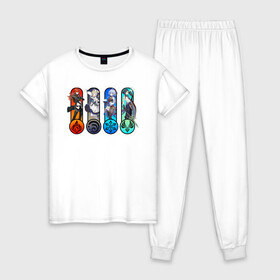 Женская пижама хлопок с принтом GENSHIN IMPACT (HEROS) в Петрозаводске, 100% хлопок | брюки и футболка прямого кроя, без карманов, на брюках мягкая резинка на поясе и по низу штанин | anime | game | genshin | genshin impact | impact | аниме | игра