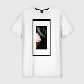 Мужская футболка хлопок Slim с принтом Лицо девушки Нуар в Петрозаводске, 92% хлопок, 8% лайкра | приталенный силуэт, круглый вырез ворота, длина до линии бедра, короткий рукав | девушка | лицо | мелки | нуар