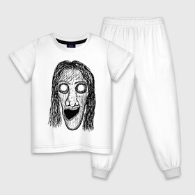 Детская пижама хлопок с принтом Растрепанное лицо в Петрозаводске, 100% хлопок |  брюки и футболка прямого кроя, без карманов, на брюках мягкая резинка на поясе и по низу штанин
 | dead | ghost | halloween | horror | suspense | vampire | witch | zombie