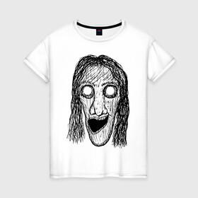 Женская футболка хлопок с принтом Растрепанное лицо в Петрозаводске, 100% хлопок | прямой крой, круглый вырез горловины, длина до линии бедер, слегка спущенное плечо | dead | ghost | halloween | horror | suspense | vampire | witch | zombie