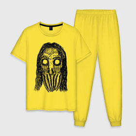 Мужская пижама хлопок с принтом Череп с волосами и щупальцами в Петрозаводске, 100% хлопок | брюки и футболка прямого кроя, без карманов, на брюках мягкая резинка на поясе и по низу штанин
 | dead | halloween | horror | lovecraft | skull | suspense | witch | zombie