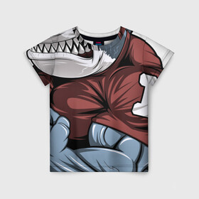 Детская футболка 3D с принтом Акула в Петрозаводске, 100% гипоаллергенный полиэфир | прямой крой, круглый вырез горловины, длина до линии бедер, чуть спущенное плечо, ткань немного тянется | акула | бодибилдер | зубы | морской | первое место | первый | рыба | хищник