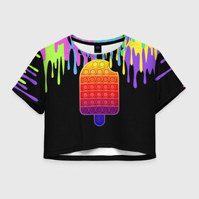 Женская футболка Crop-top 3D с принтом ICE CREAM POP-IT в Петрозаводске, 100% полиэстер | круглая горловина, длина футболки до линии талии, рукава с отворотами | ice ceam | pop it | мороженое поп ит | симпл димпл