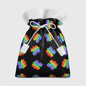 Подарочный 3D мешок с принтом поп ит  пазлы на черном в Петрозаводске, 100% полиэстер | Размер: 29*39 см | Тематика изображения на принте: pop it | антистресс | детский | игрушка | лего | лопай | пазлы | поп ит | пузыри | пупырка | радужный | разноцветный | тетрис | шарик