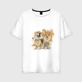 Женская футболка хлопок Oversize с принтом Корги в Петрозаводске, 100% хлопок | свободный крой, круглый ворот, спущенный рукав, длина до линии бедер
 | animals | корги | питомцы | пушистики | собака