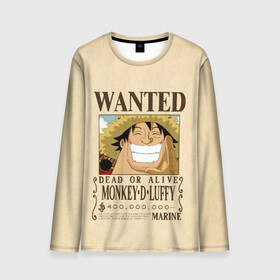 Мужской лонгслив 3D с принтом WANTED Monkey D. Luffy в Петрозаводске, 100% полиэстер | длинные рукава, круглый вырез горловины, полуприлегающий силуэт | Тематика изображения на принте: anime | manga | monkey d. luffy | one piece | аниме | большой куш | ван пис | вон пис | гол д. роджер | кайдо | король пиратов | луфи | луффи | манга | манки д. луффи | нами | нико робин | пират | портгас д. эйс | ророноа зоро