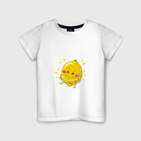 Детская футболка хлопок с принтом Лимон каннибал  в Петрозаводске, 100% хлопок | круглый вырез горловины, полуприлегающий силуэт, длина до линии бедер | долька | кислый | лимон | лицо | фрукт | фрукты