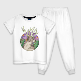 Детская пижама хлопок с принтом Рудольф в Петрозаводске, 100% хлопок |  брюки и футболка прямого кроя, без карманов, на брюках мягкая резинка на поясе и по низу штанин
 | Тематика изображения на принте: дикое животное | животные | иллюстрация | оленёнок | рудольф