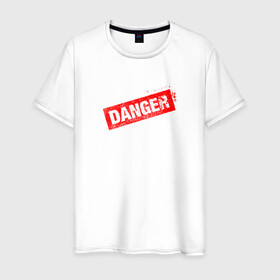 Мужская футболка хлопок с принтом DANGER в Петрозаводске, 100% хлопок | прямой крой, круглый вырез горловины, длина до линии бедер, слегка спущенное плечо. | минимализм | надпись | опасность | печать | текст