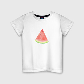 Детская футболка хлопок с принтом Кусок Арбуза в Петрозаводске, 100% хлопок | круглый вырез горловины, полуприлегающий силуэт, длина до линии бедер | акварель | арбуз | еда | кусок арбуза | рисунок