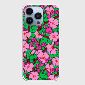 Чехол для iPhone 13 Pro с принтом Цветы Сакуры, Sakura в Петрозаводске,  |  | cherry | flowers | japan | pink | sakura | summer | азия | бутоны | вишня | девушкам | деревья | лепестки | лето | листья | нарисованные цветы | природа | розовые цветы | сад | сакура | сакура вишня | сакура цветок