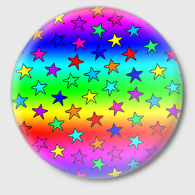 Значок с принтом Радужные звезды в Петрозаводске,  металл | круглая форма, металлическая застежка в виде булавки | baby | children | girl | gradient | kids | neon | rainbow | space | stars | градиент | девчачие | девчачье | детские | детский рисунок | звездочки | звезды | космос | красочные | малышам | неоновые | ночные | радуга | разноцветные
