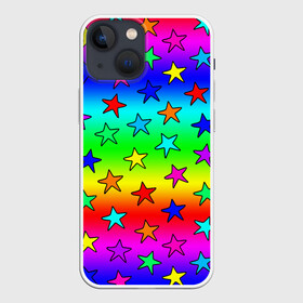 Чехол для iPhone 13 mini с принтом Радужные звезды в Петрозаводске,  |  | baby | children | girl | gradient | kids | neon | rainbow | space | stars | градиент | девчачие | девчачье | детские | детский рисунок | звездочки | звезды | космос | красочные | малышам | неоновые | ночные | радуга | разноцветные
