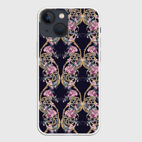 Чехол для iPhone 13 mini с принтом узор из цветов в Петрозаводске,  |  | абстракция | алые цветы | паттерн | текстуры | узоры | цветочки | цветы