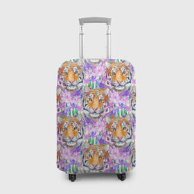 Чехол для чемодана 3D с принтом Тигр в цветах в Петрозаводске, 86% полиэфир, 14% спандекс | двустороннее нанесение принта, прорези для ручек и колес | абстракция | крупная кошка | паттерн | текстуры | тигр | тигры | узоры