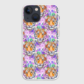Чехол для iPhone 13 mini с принтом Тигр в цветах в Петрозаводске,  |  | абстракция | крупная кошка | паттерн | текстуры | тигр | тигры | узоры