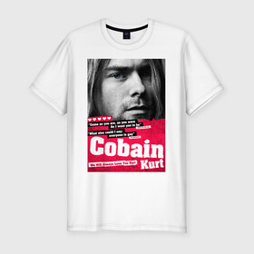 Мужская футболка хлопок Slim с принтом In memory of Kurt Cobain в Петрозаводске, 92% хлопок, 8% лайкра | приталенный силуэт, круглый вырез ворота, длина до линии бедра, короткий рукав | Тематика изображения на принте: cobain | grunge | kurt | kurt cobain | nirvana | грандж | кобейн | курт | курт кобейн | нирвана | рок