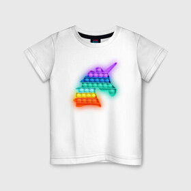 Детская футболка хлопок с принтом POP IT Единорог в Петрозаводске, 100% хлопок | круглый вырез горловины, полуприлегающий силуэт, длина до линии бедер | it | minecraft | pop | unicorn | детская | детский | единорог | майнкрафт | пиксели | цветной